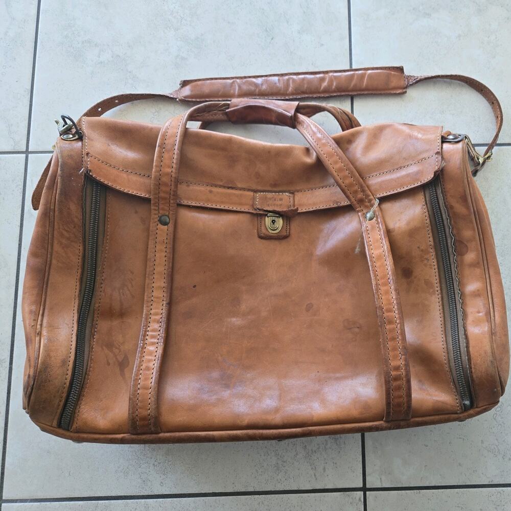 Vintage Hartmann Luggage Tan Belting Leather Carry On 20” Duffel Weekender Bag